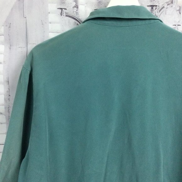 Teal Silk Button Top w/ Silver Elephant Bell Decor Front - Picture 8 of 9